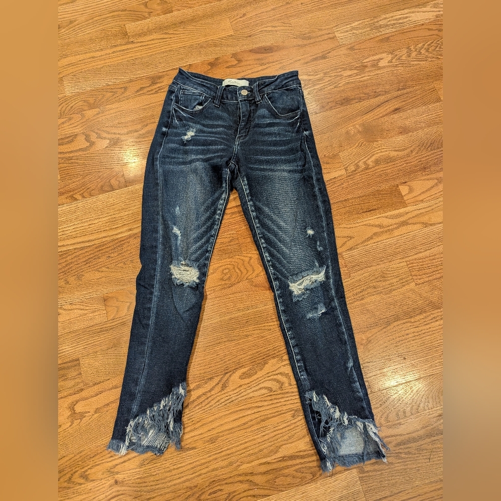 KanCan Dark Blue Distressed Ankle Jeans